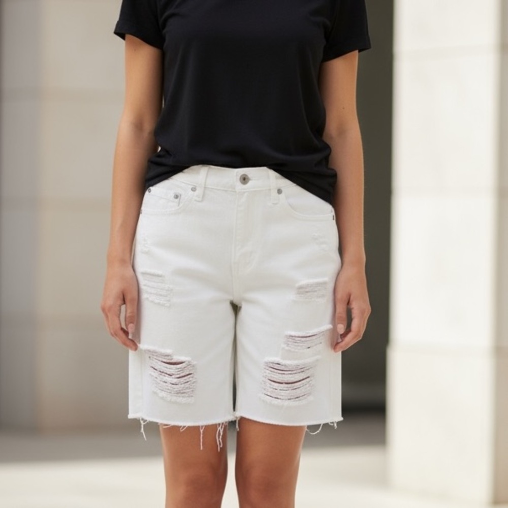 Zara White Distressed Jean Shorts
